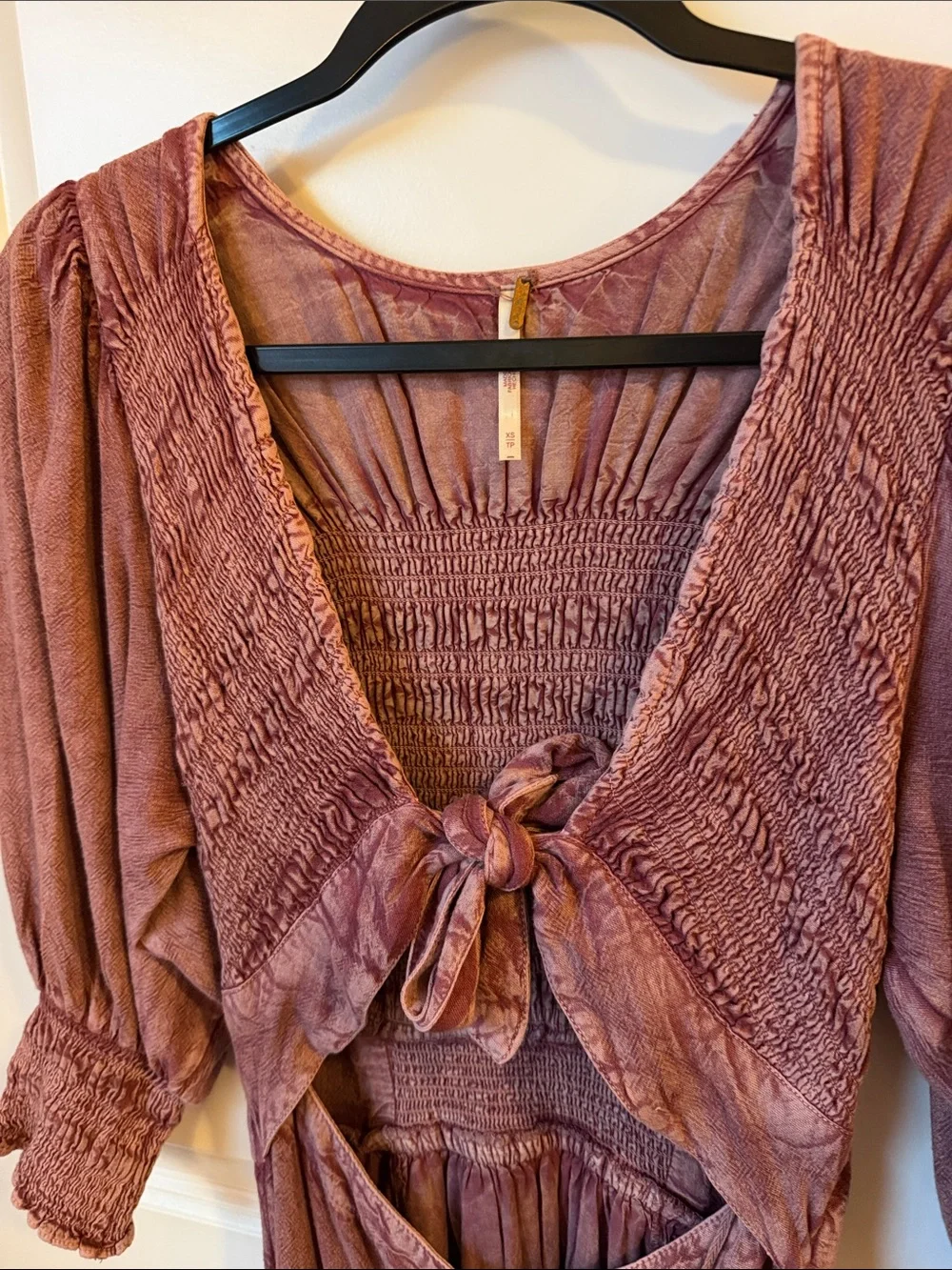 Free People Dusty Rose Button-Front Maxi Dress with Tie Bodice